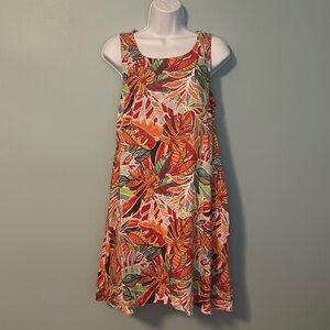 NWOT C&C California Tropical Print Linen Sleeveless Trapeze Mini Dress, Small